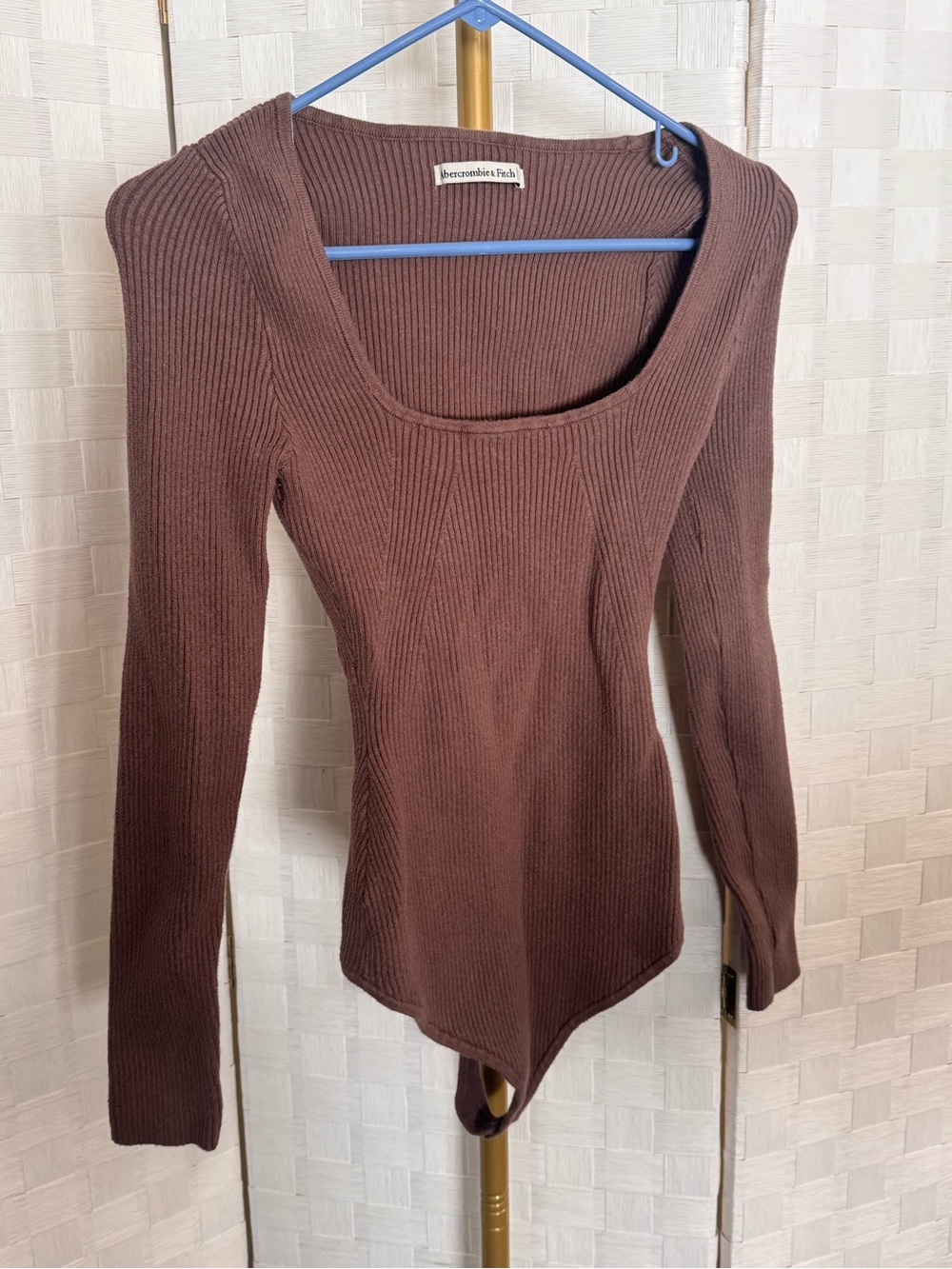 Abercrombie & Fitch Scoop Neck Ribbed Brown Bodysuit Sweater